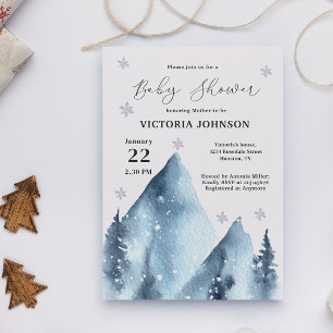 Winter Snowflakes Mountain Baby Shower Invitation