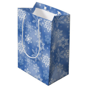 Winter Snowflakes On Blue Medium Gift Bag