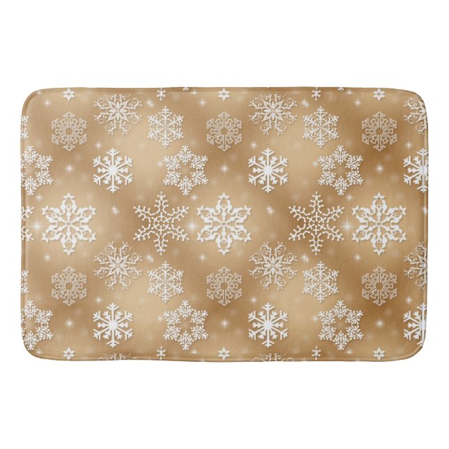Winter Snowflakes On Gold Bath Mat (Front)