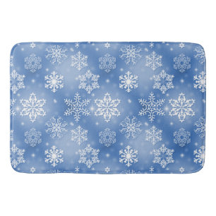 Winter Snowflakes On Icy Blue Bath Mat