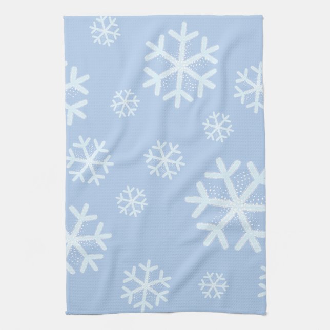Winter Snowflakes on Light Blue Tea Towel (Vertical)