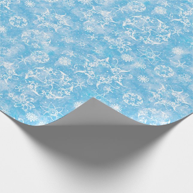 Winter Snowflakes on Light Blue Wrapping Paper (Corner)
