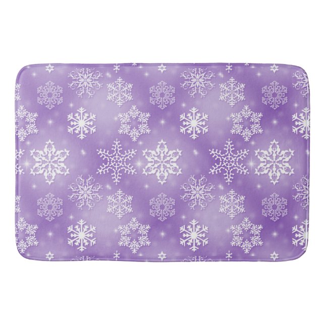 Winter Snowflakes On Purple Bath Mat (Front)