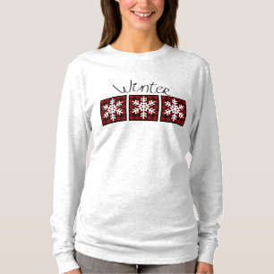 Winter Snowflakes on Red, Black Buffalo Plaid T-Shirt