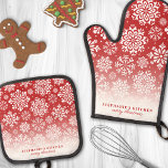 Winter Snowflakes on Red Cute Ombre Christmas Oven Mitt & Pot Holder Set<br><div class="desc">Add a touch of winter elegance to your kitchen with this beautiful oven mitt and pot holder set featuring a delicate pattern of white snowflakes on a red ombre background. Perfect for bringing festive charm to your culinary space, this set is both stylish and functional. Customise it with your name...</div>