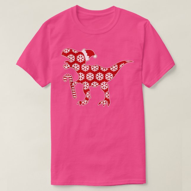 Winter Snowflakes Pattern Christmas Dinosaur With  T-Shirt (Design Front)