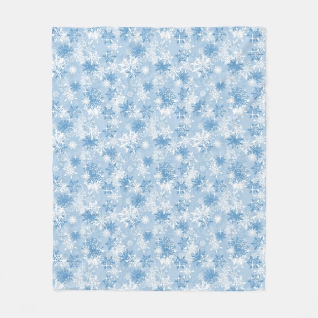 Winter snowflakes pattern on blue fleece blanket (Front)