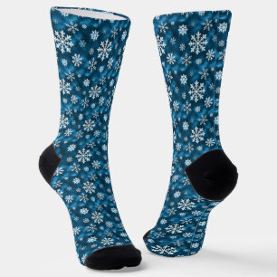 Winter Snowflakes Pattern On Cool Blue Socks