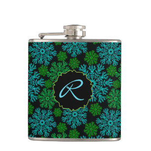 Winter Snowflakes Pattern with Monogram Hip Flask