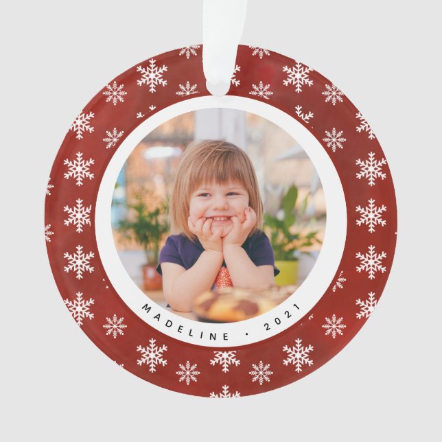 Winter Snowflakes Photo Name Christmas Ornament  (Front)