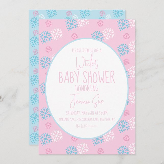Winter Snowflakes Pink Blue Baby Shower  Invitation (Front/Back)