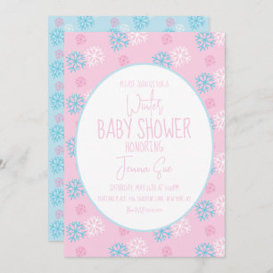 Winter Snowflakes Pink Blue Baby Shower Invitation