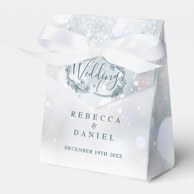 Winter Snowflakes Rustic Floral Wedding Favour Box (Front Side)
