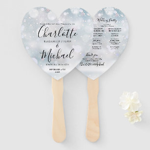 Winter Snowflakes Script Wedding Program Heart Hand Fan