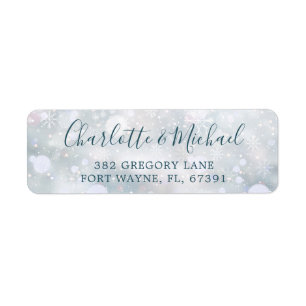 Winter Snowflakes Script Wedding Return Address