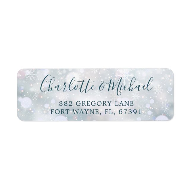 Winter Snowflakes Script Wedding Return Address (Front)