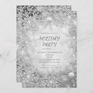 Winter Snowflakes Silver & White Party Invitations