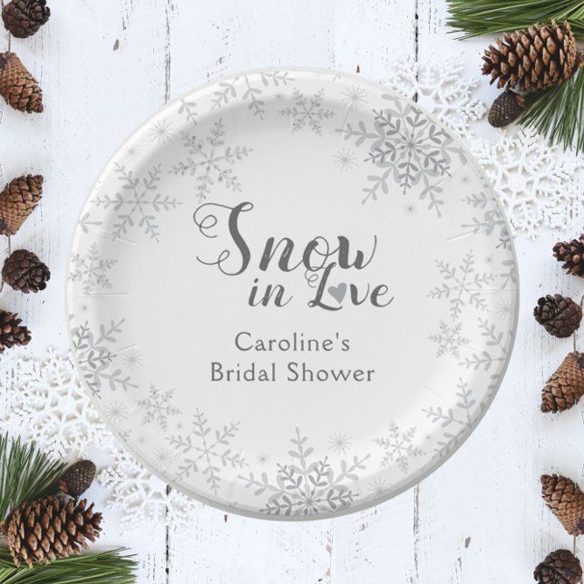 Winter Snowflakes Snow in Love Bridal Shower Paper Plate (Creator Uploaded)