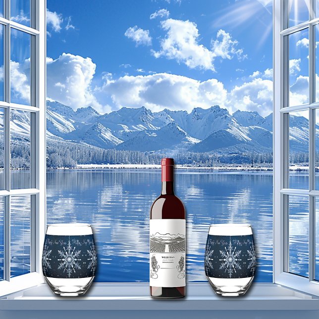 Winter Snowflakes Sparkle Stars  Happy New Year Stemless Wine Glass (Creator Uploaded)