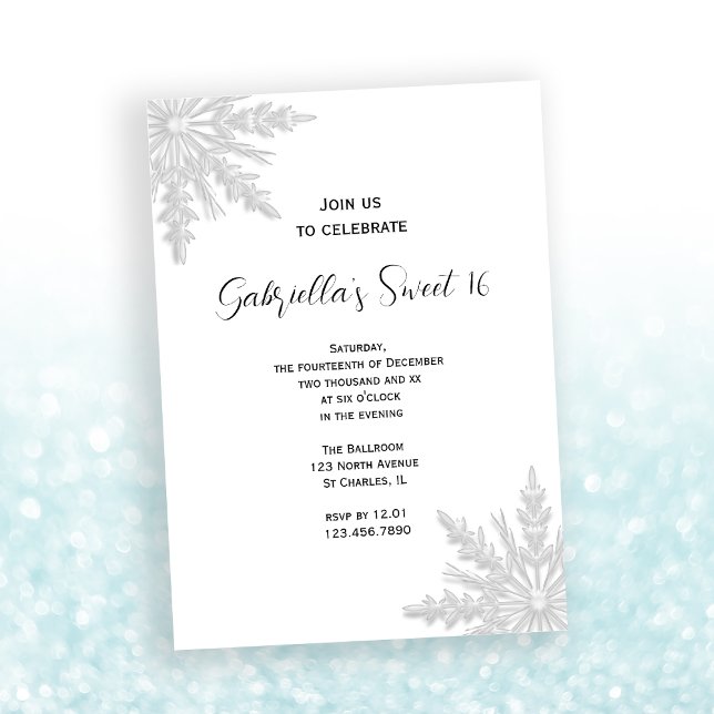 Winter Snowflakes Sweet 16 Birthday Party Invitation (Creator Uploaded)