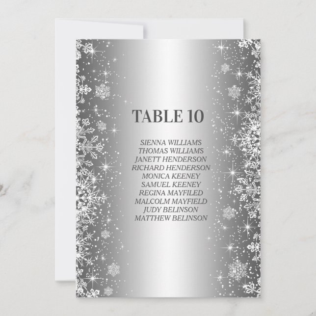 Winter snowflakes Table Number Seating Chart (Front)