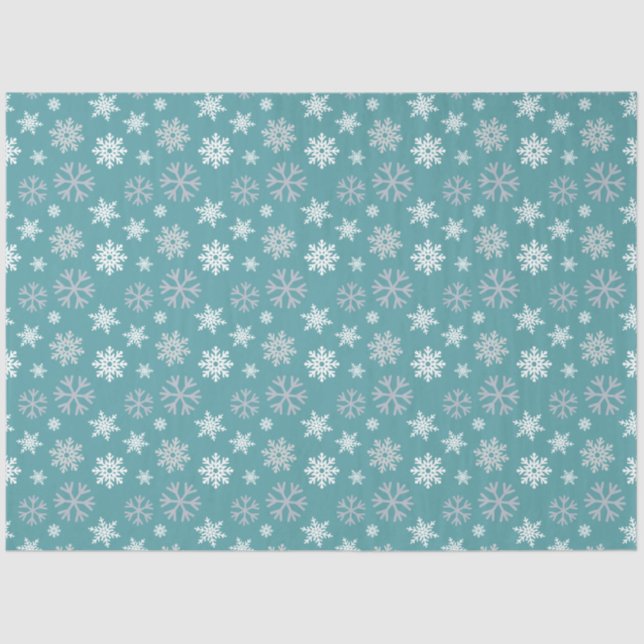 Winter Snowflakes Teal Blue Pattern Tissue Paper (Front)