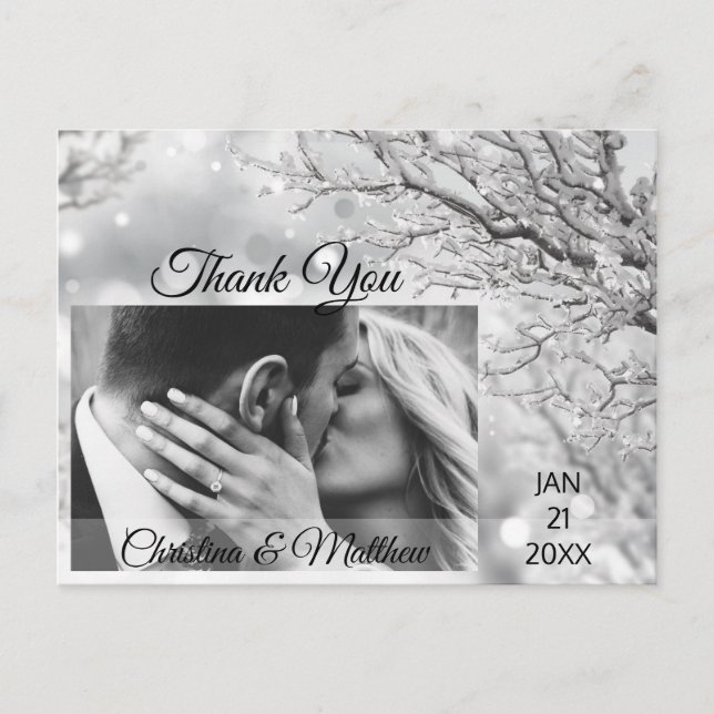 Winter Snowflakes Wedding THANK YOU | PHOTO Announcement Postcard (Front)