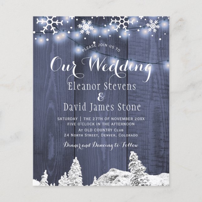 Winter snowflakes winter budget wedding invitation (Front)