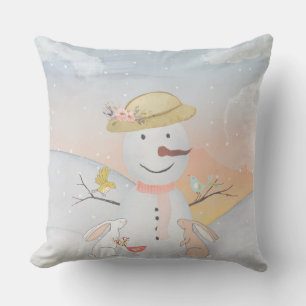 Winter Snowman animal snow animal illustration Outdoor Cushion