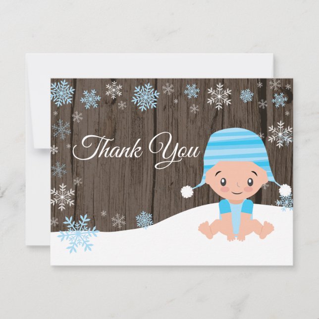 Winter Snowman Blue Thank You Card (Front)