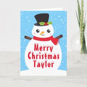 Winter Snowman Bright Blue Merry Christmas Holiday