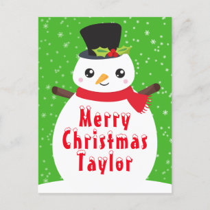 Winter Snowman Bright Green Merry Christmas Holida Holiday Postcard