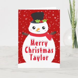 Winter Snowman Bright Red Merry Christmas Holiday  Card