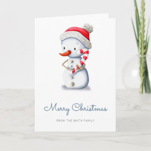 Winter Snowman Candy Cane Merry Christmas Holiday Card