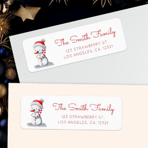 Winter Snowman Candy Cane Return Address