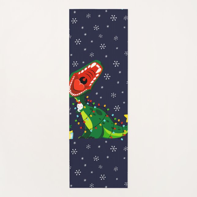 Winter Snowman Christmas Tree T-Rex Dinosaur  Yoga Mat (Front)