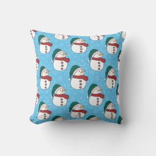 Winter Snowman Cute Blue Christmas Holiday Cushion
