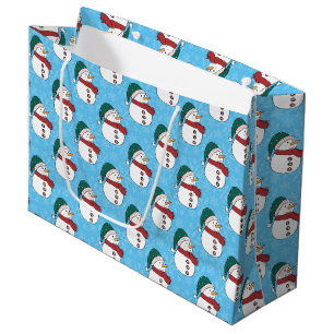 Winter Snowman Cute Blue Christmas Holiday Large Gift Bag