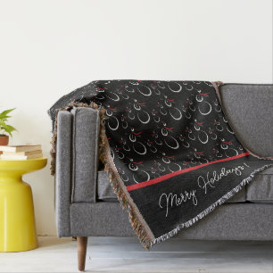 Winter Snowman Family Pattern Merry Holidays Black Throw Blanket