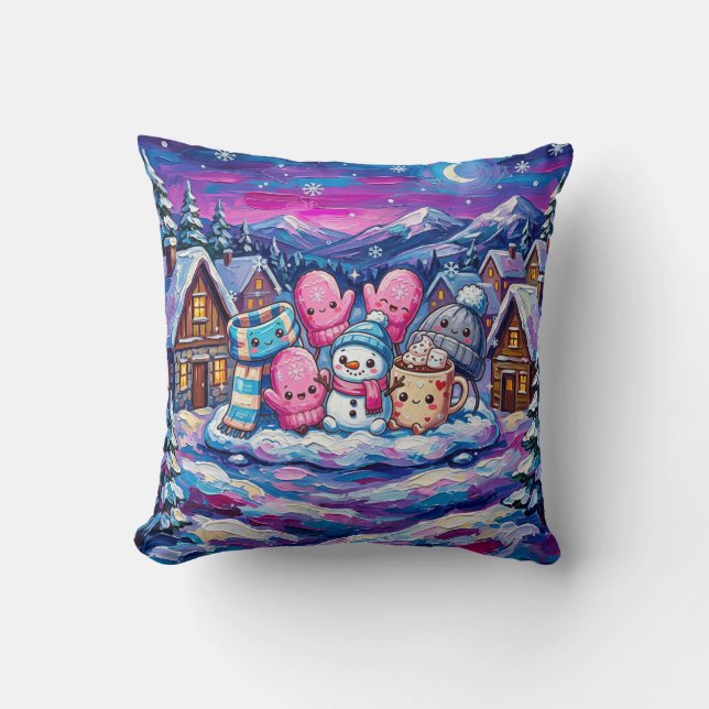 Winter Snowman Friends Pillow (Front)