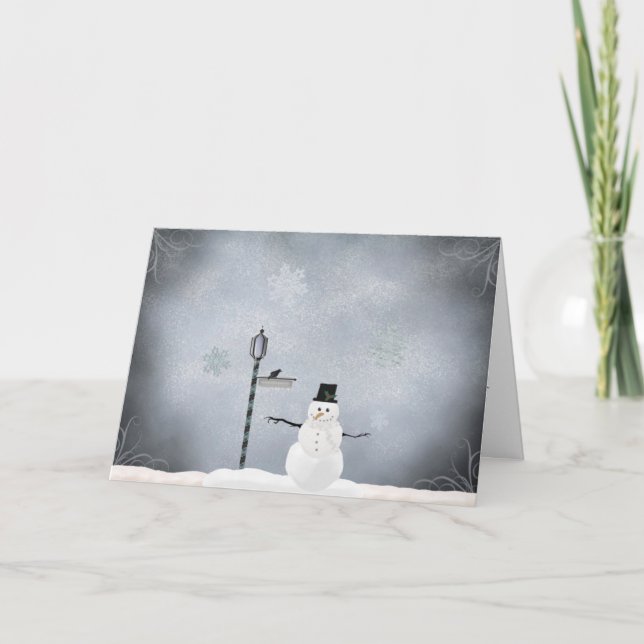 Winter Snowman Greetings Holiday Card (Front)