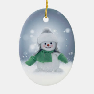 Winter Snowman in Green Ceramic Tree Decoration