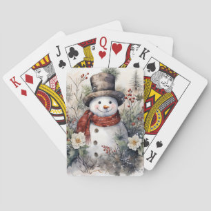 Winter Snowman in Red Scarf Playing Cards