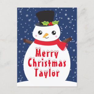 Winter Snowman Navy Blue Merry Christmas Holiday P Postcard