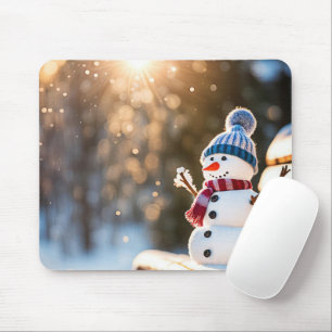 Winter Snowman On a Park Bench Mouse Pad