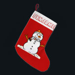 Winter Snowman Pattern | Kids Name Red Small Christmas Stocking<br><div class="desc">Who can resist this cute red christmas stocking with your sons name in wobbly font. Featuring an adorable snowman on the front and a pattern of snowmen on the back. To change the text or snowman graphic click on the personalise button. This design contains A.I.</div>