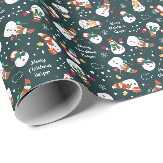 Winter Snowman Personalised Christmas Wrapping Paper (Roll Corner)