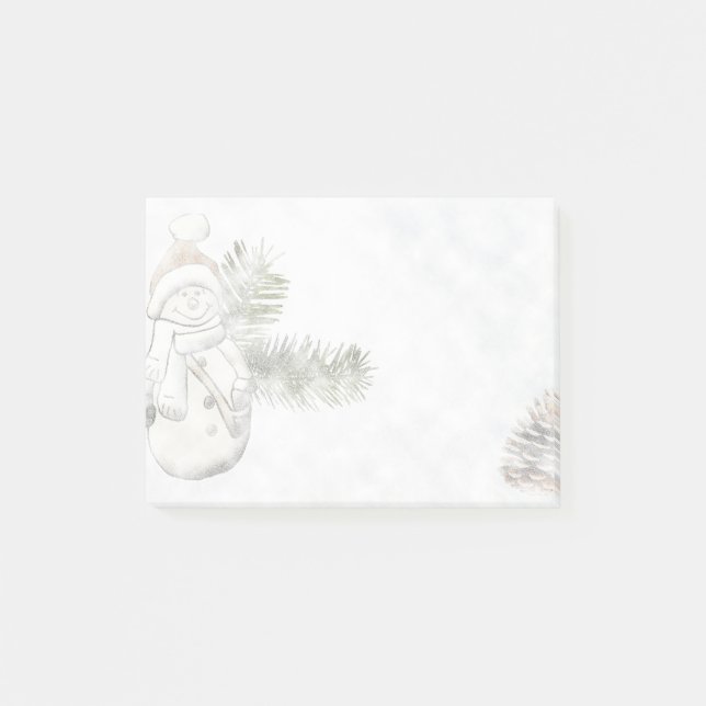 Winter Snowman & Pinecone Holiday Post-it Notes (Front)