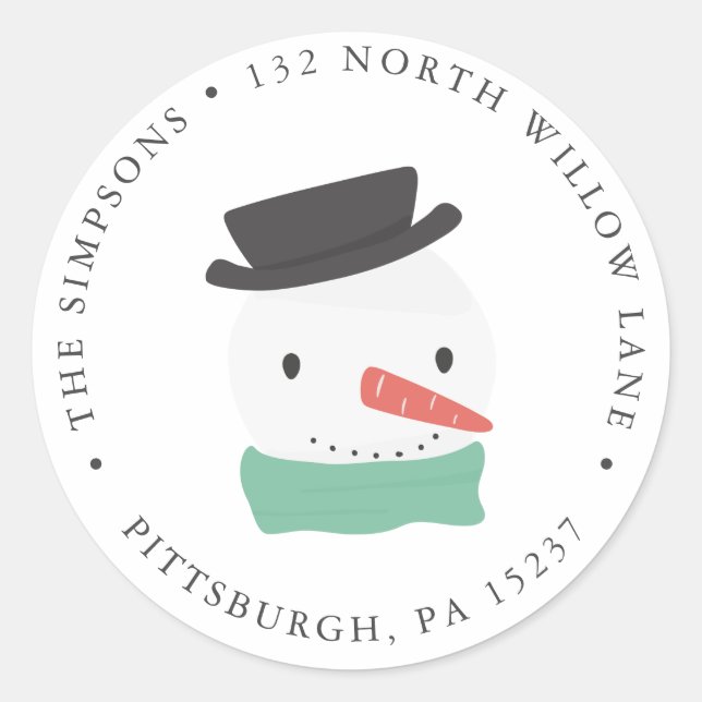 Winter Snowman Return Address Classic Round Sticker (Front)