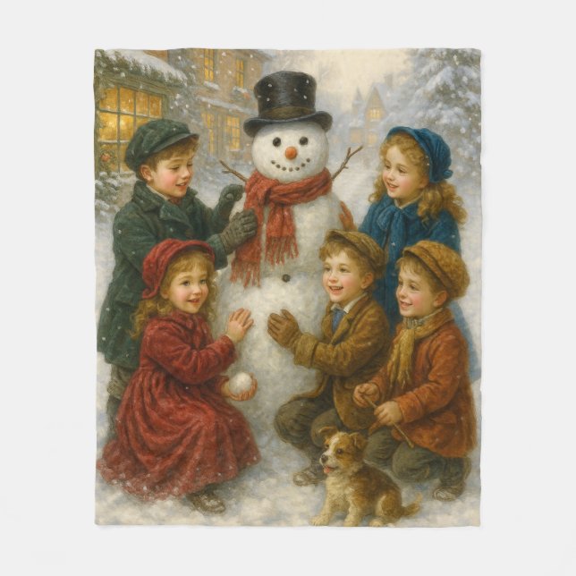 Winter Snowman Scene Fleece Blanket – Cozy Medium (Front)